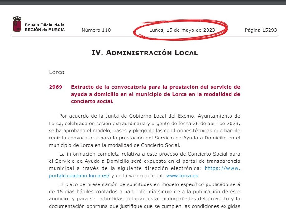 El PSOE de Lorca reivindica que el servicio de ayuda a domicilio de Lorca, gestionado mediante concierto social es logro del anterior equipo de gobierno