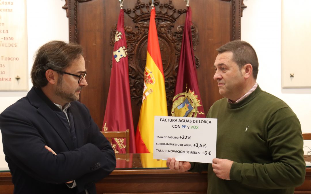 PP y VOX proponen otra subida en el recibo del agua y castigan aún más el bolsillo de los lorquinos y lorquinas